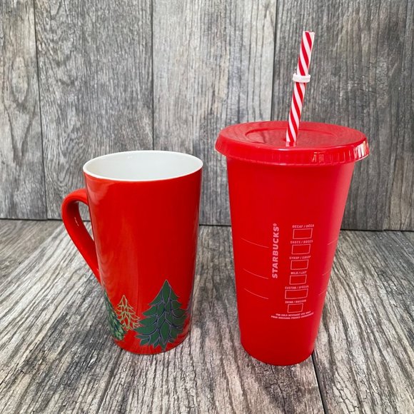 Bundle of 2 Starbucks Christmas Holiday Mug Reusable Cold Cup Trees Red - Picture 2 of 8